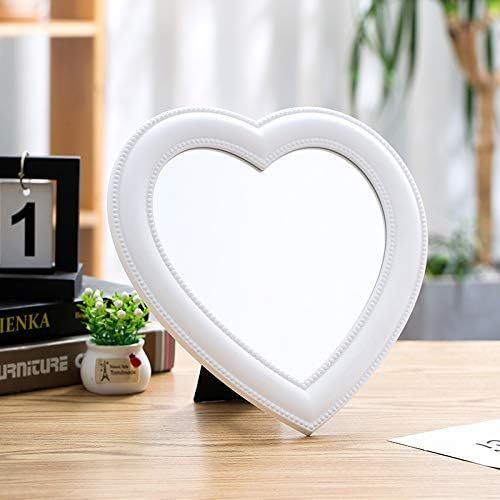 Miroir de Maquillage de Bureau Pliable en Forme de Coeur avec Support Miroir de Table avec Support Miroir Mural pour Miroir cosmétique Suspendu Miroir de vanité (Blanc)
