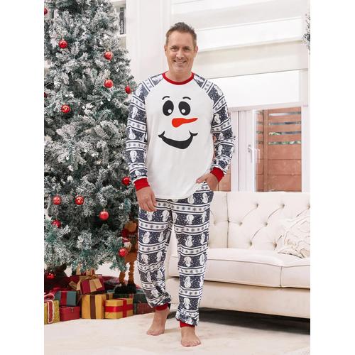 Pyjama De Noël Assorti Famille Bonhomme De Neige Motif Manches Longues Pyjamas Ensembles