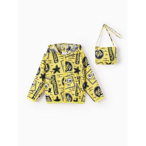 Bob L¿Éponge Squarepants Tout-Petit , Enfant Garçon 1pc Graffiti Allover Impression Fermeture Éclair Capuche Rangement Veste De Protection Solaire