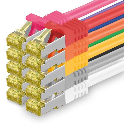 Câble réseau Cat.7 3,0 m 10 couleurs 10 pièces Câble Ethernet Cat7 Câble réseau LAN Câble brut 10 Gb s SFTP PIMF LSZH set câble patch avec prise Rj 45 Cat.6a