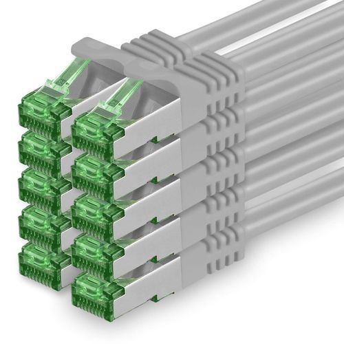 Câble réseau 3.0m Cat.7, paquet de 10 câbles de raccordement Cat7, câble Lan Ethernet RJ45 10Gbit/s (toutes les vitesses Internet), gris, 3 mètres