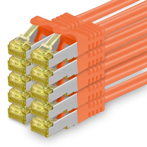 Câble réseau Cat.7 3,0 m orange paquet de 10 Câble réseau Ethernet Cat7 Câble LAN câble brut 10 Gb s SFTP PIMF LSZH set câble patch avec prise Rj 45 Cat.6a