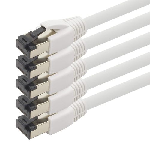Câble réseau Cat 8 1 m Câble CAT8 blanc - lot de 5 Câble patch Cat.8 Lan 2000 MHz 40 Gbit s 40GBase-T Poe+ Câble Ethernet LSZH - 5 x 1 mètre blanc