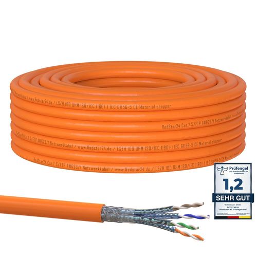 Câble de Réseau CAT 7 30m - Câble Ethernet CAT7 Gigabit S/FTP, Conducteurs en Cuivre Pur, Câble d'installation sans halogène PIMF POE 10Gbit LAN, Norme AWG 23/1, Gaine LSZH