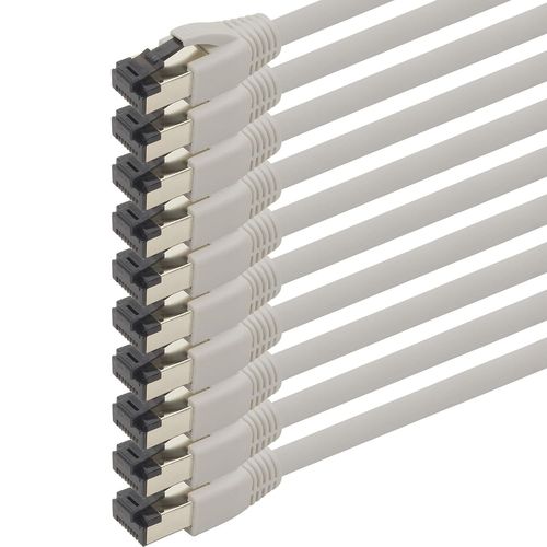 Câble réseau Cat 8 2 m Câble CAT8 gris - lot de 10 Câble patch Cat.8 Lan 2000 MHz 40 Gbit s 40GBase-T Poe+ Câble Ethernet LSZH - 10 x 2 mètres gris