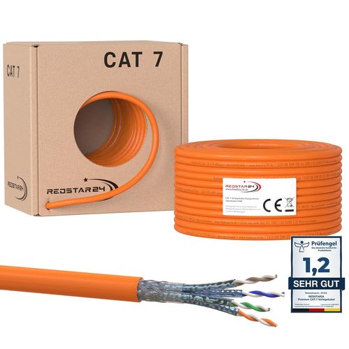 Câble de Réseau CAT 7 50m - Câble Ethernet CAT7 Gigabit S/FTP, Conducteurs en Cuivre Pur, Câble d'installation sans halogène PIMF POE 10Gbit LAN, Norme AWG 23/1, Gaine LSZH