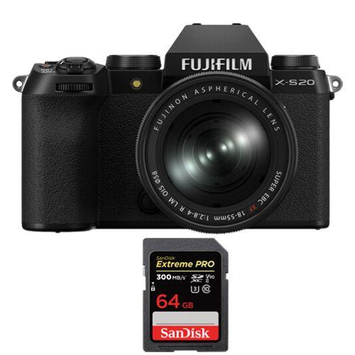 Fujifilm X-S20 Kit 18-55mm Noir+SanDisk 64Go Extreme Pro SDXC UHS-II U3 V90 300Mo/s