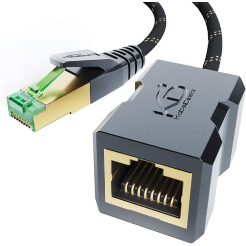 Câble d'extension Ethernet avec tressage résistant à la rupture et gaine en nylon flexible - 3 m (Câble CAT7 mâle vers femelle, étend les câbles réseau, 10Gbit/s, blindage SF/FTP)