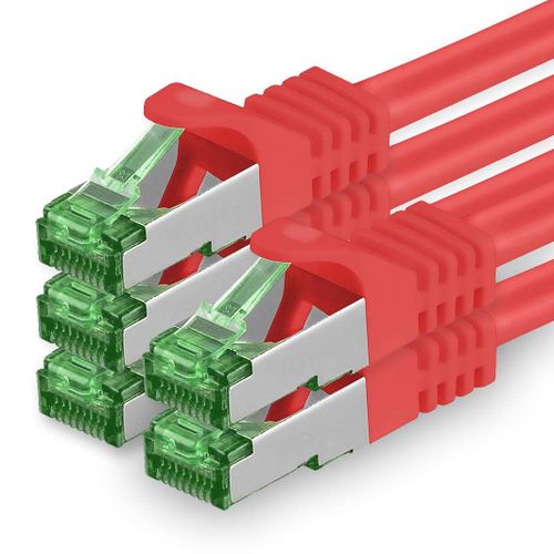 Câble réseau 3.0m Cat.7, lot de 5 câbles de raccordement Cat7, câble Lan Ethernet RJ45 10 Gbit/s (toutes les vitesses Internet), rouge, 3 mètres