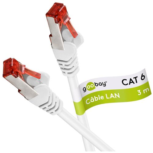 Câble CAT 6 Câble réseau Lan/cable ethernet/pour Gigabit Ethernet S-FTP/câble patch doublement blindé avec connecteur RJ45 / 3m / blanc