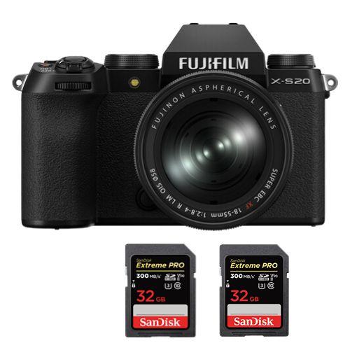 Fujifilm X-S20 Kit 18-55mm Noir+2 SanDisk 32Go Extreme Pro SDHC UHS-II 4K U3 300Mo/s