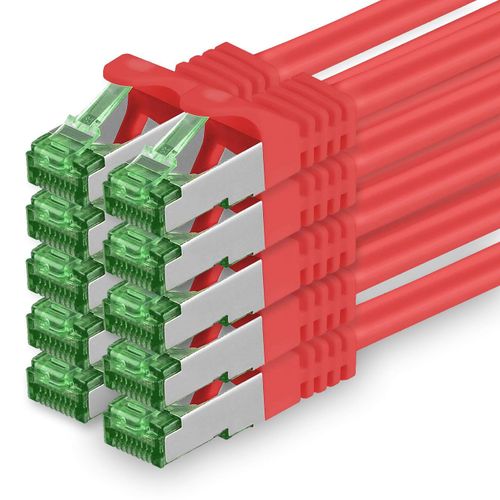 Câble réseau 3.0m Cat.7, paquet de 10 câbles de raccordement Cat7, câble Lan Ethernet RJ45 10Gbit/s (toutes les vitesses Internet), rouge, 3 mètres