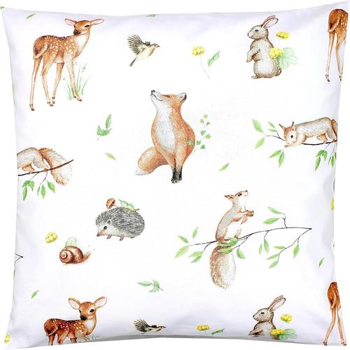 Taies D'oreillers Décoratives Pour Enfant, Animaux De La Forêt/Hérisson/Chevreuil/Renard/Lapin/Beige, 60 X 60 Cm