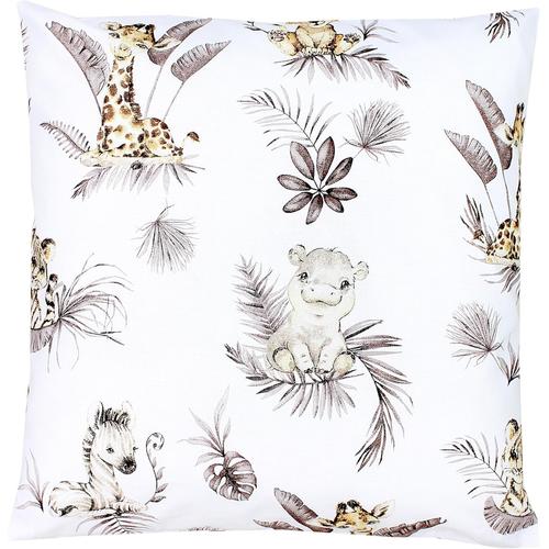 Taies D'oreillers Décoratives Pour Enfant, Lion/Feuilles/Beige, 60 X 60 Cm