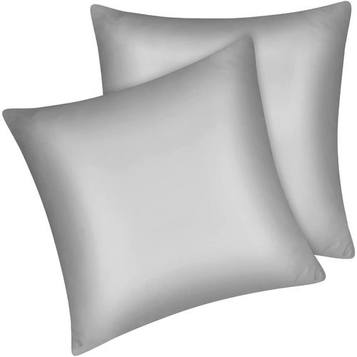 Lot De 2 Taies D`Oreiller De 100% Satin De Polyester Comme De La Soie En Taille 65 X 65 Cm Avec La Couleur Grise Claire