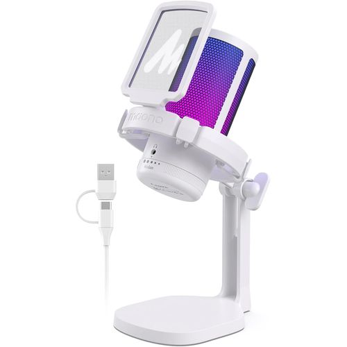 Micro Gaming Rgb, Condensateur Microphone Antibruit Pour Streaming Podcast Studio, Microphone Usb Pour Ps5/Ps4/Mac Avec Éclairage Rgb Contrôlable, Sourdine À Une Touche, Contrôle Du Gain, Blanc.[G59]