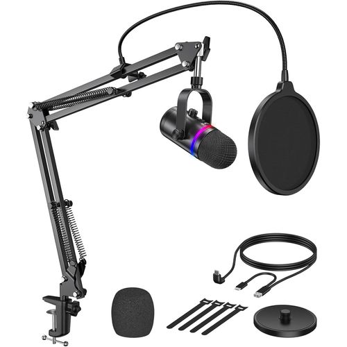 Micro Gaming Kit - Micro Condensateur Rgb Avec Bras Et Support Bureau, Bouton Silence, Contrôle De Gain, Usb Microphone Pour Podcast, Streaming, Enregistrement Musique, Android/Mac /Ps4/Ps5.[G75]