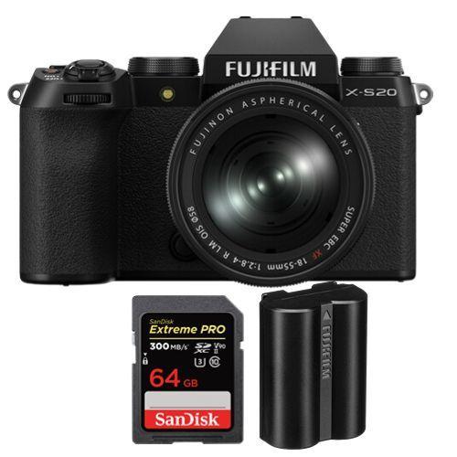 Kit Fujifilm X-S20 18-55mm Noir+Batterie Fujifilm NP-W235+SanDisk 64Go Extreme Pro SDXC UHS-II U3 V90 300Mo/s