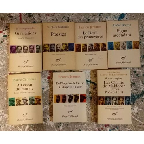 Lot 7 Livres Poésies Gallimard Blaise Cendrars ;Francis Jammes; Lautréamont : Les Chants De Malodoror; André Breton : Signe Ascendant; Jules Supervielle : Gravitations ; Stéphane Mallarmé