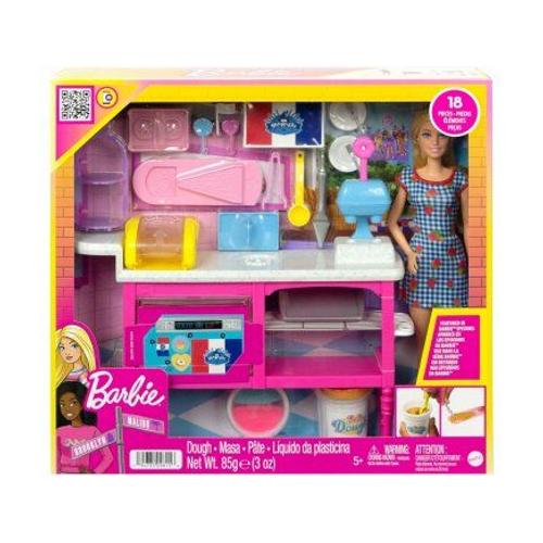 Coffret Barbie La Cuisine + 18 Accessoires + 1 Poupée Mannequin - Set Jouet Fille Métier Avec Carte Tigre