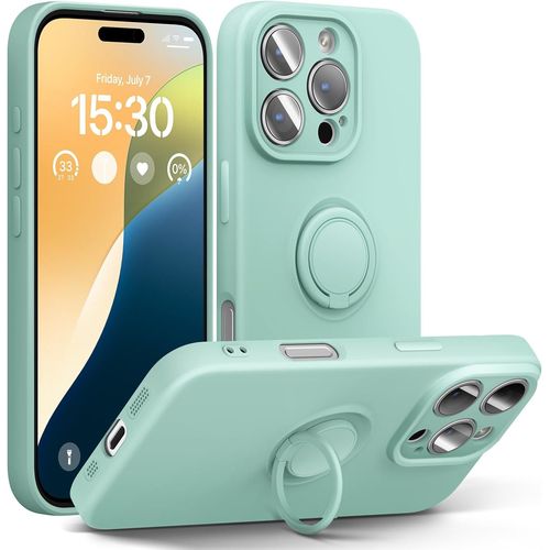 Coque Silicone Pour Iphone 16 Pro Couleur Vert Avec Anneau Support Little Boutik®