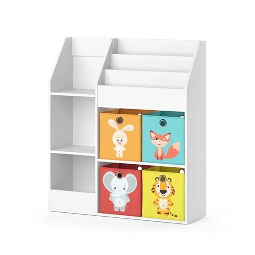 Bibliothèque Enfant Luigi, 100.4 X 114.2 Cm Avec 4 Boîtes Pliantes (Multicolores), Blanc, Vicco