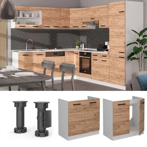Meuble Bas Sous-Évier R-Line, 80cm Sans Pt, Chêne De Force Doré, Blanc, Vicco