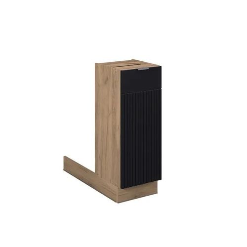 Îlot De Cuisine Fame-Line, 30cm Sans Pt, Noir Rayé, Chêne De Force Doré, Vicco