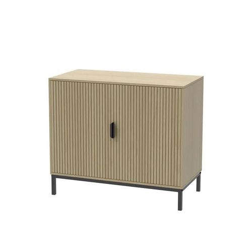 Commode Lennox, 80x45cm Avec 2 Portes, Chêne, Noir, Vicco