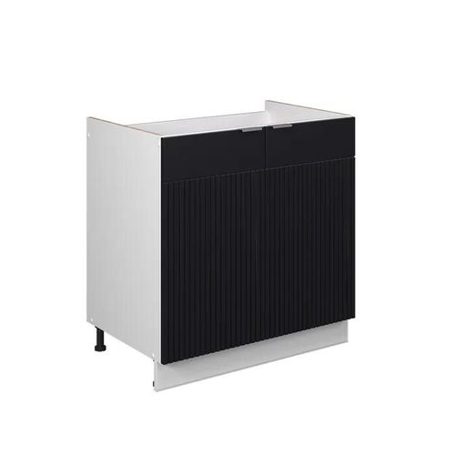 Meuble Bas Sous-Évier Fame-Line, 80cm Sans Pt, Noir Rayé, Blanc, Vicco