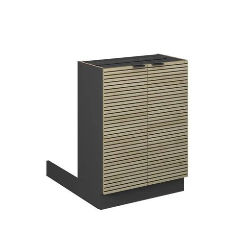 Îlot De Cuisine Fame-Line, 60cm Sans Plan De Travail, Panneau En Chêne, Anthracite, Vicco