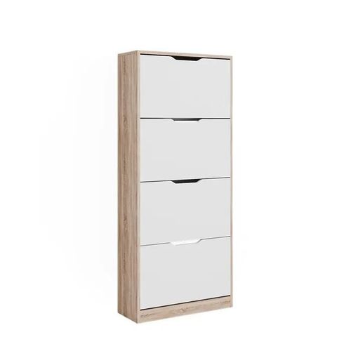 Meuble À Chaussure Luca, 59x137cm Avec 4 Tiroirs Rabattables, Blanc/Sonoma, Sonoma, Vicco