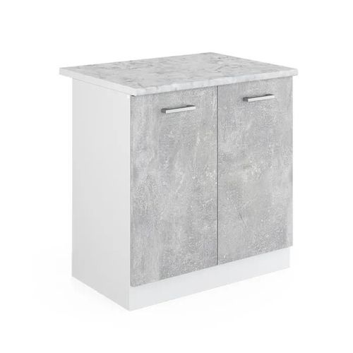 Meuble Bas Pour L'évier R-Line, 80cm Avec Portes, Avec Pt, Béton, Blanc, Vicco
