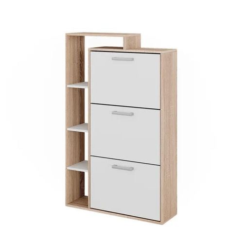 Basculeur À Chaussures Orlando, 80x128.3cm Avec 3 Compartiments, Sonoma, Blanc, Vicco