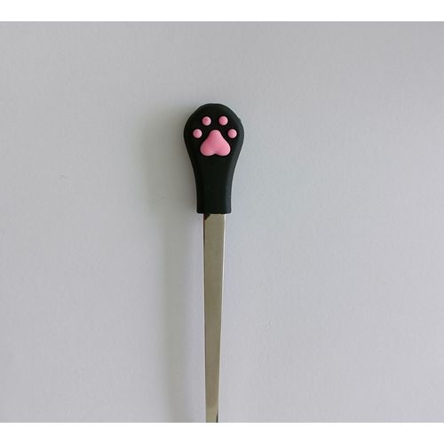 Cuillere A Cafe Patte De Chat Noir Et Rose. Acier Inoxydable. Silicone. 15 Cm
