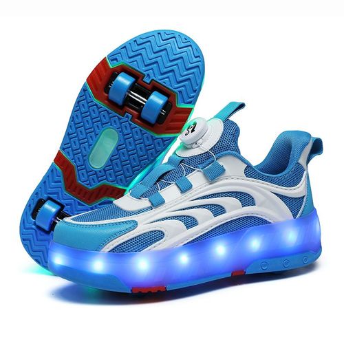 Chaussures À Roulettes Dingpeng En Gros Pour Enfants Chaussures De Course À Pied Avec Lumières Et Batterie Fournitures De Patinage Couleur Bleu 618 Taille 27