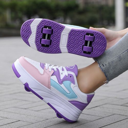 Chaussures À Roulettes Pour Enfants Nouveau Modèle Baskets Respirantes Pour L'été Chaussures À Quatre Roues Pour Filles Et Garçons Couleur 187 Violet Taille 31