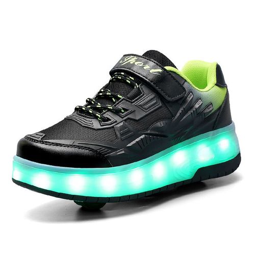 Chaussures À Roulettes Pour Enfants Été Double Roulette Rechargeable Invisible Adulte Patinage Directe D'usine Couleur Q7 Noir Vert Taille 29
