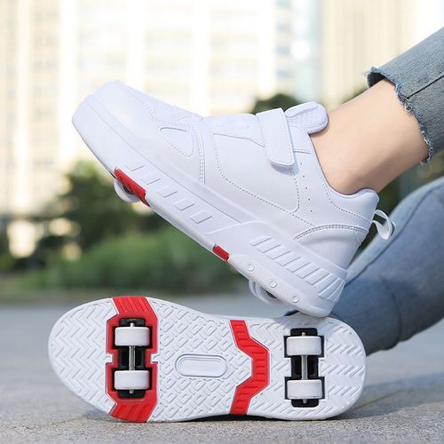 Chaussures À Roulettes Pour Enfants Et Étudiants Nouveau Modèle Chaussures De Course À Pied Avec Quatre Roues Chaussures De Patinage Pour Garçons Et Filles Couleur 116 Blanche Taille 31