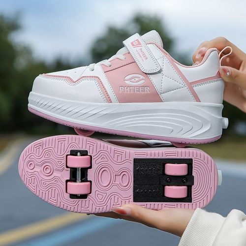 Chaussures De Course Pour Enfants À Double Roue Directe D'usine Chaussures De Skateboard De Formation Pour Étudiants Chaussures De Roulette Déformées Pour Hommes Et Femmes Chaussures De Pouce Rose Quadrilatérales Taille 31
