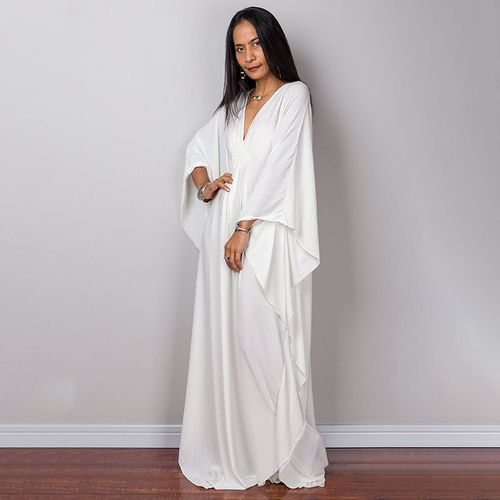 Couvre-Soleil De Plage Pour Femmes Nouvel Modelage Européen Et Américain En Couleur Unie Longues Robes De Plage Large Et Décontractées Avec Col V Protection Solaire Extérieure