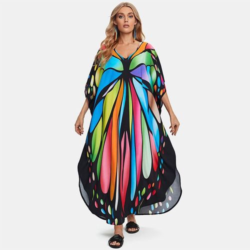 Robe De Plage Pour Femmes 2024 Grande Taille Imprimé Coton Décontracté Robe De Voyage À La Mode Couleur Zs2335 N?ud Papillon Taille Unique