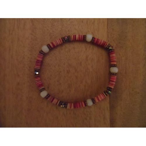 Bracelet Élastiqué Perles Plastique Roses