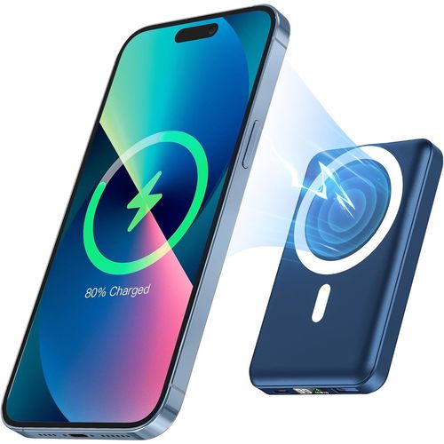 Chargeur Portable Sans Fil, Batterie Externe Magnétique 10000 Mah Avec Câble Type C, Pd 22.5w Charge Rapide, Batterie Mag-Safe Pour Iphone 16/15/14/13/12/Mini/Pro//Max/Plus-Bleu Marine