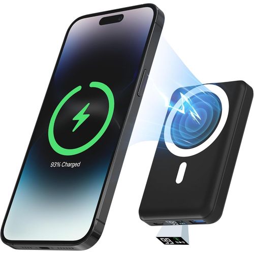 Batterie Externe Magnétique Sans Fil, 10000mah Power Bank Batterie Mag-Safe Pd 22.5w Charge Rapide Avec Usb-C Affichage Led Chargeur Portable Pour Iphone 16/15/14/13/12/Mini/Pro/Max/Mini - Noir