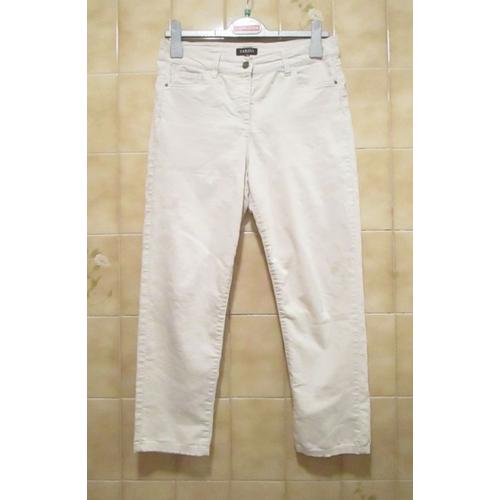 Pantalon Écru (Blanc Cassé) Caroll, Avec Poches, T. 38 En Taille Réelle