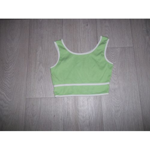 Top Fillette Vert Anis Et Blanc