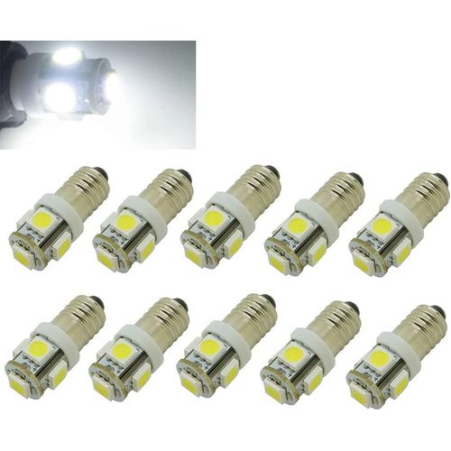 Lot De 10 Ampoules Led E10 6 V Blanc Froid 5 Smd 5050 0,5 W 40 Lm Lampe 6000 K[X2460]