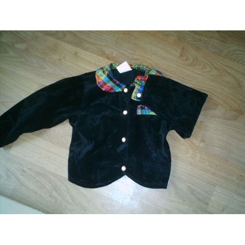 Veste Habillée Noire Velours Léger Empiècements Multicolores 2 Ans Tbe