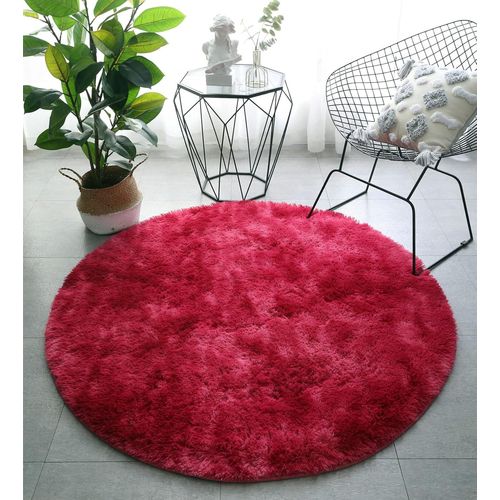 Tapis Rond, À Poils Longs, Moderne, Pour Salon, Chambre À Coucher, Salle À Manger Ou Chambre D'enfant, Tapis De Sol Shaggy Confortable Moquette Anti-Dérapage (Vin Rouge, 140cm X 140cm)